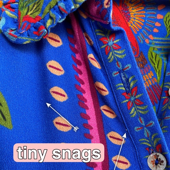 FARM RIO Blue & Red Tropical Floral Macaw Flight Ruffle Long Sleeve Shirtdress L - Picture 9 of 13
